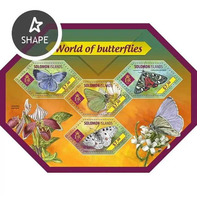 WORLD of BUTTERFLIES Insect 4-Value MNH Stamp Sheet #150 (2014 Solomon Islands)