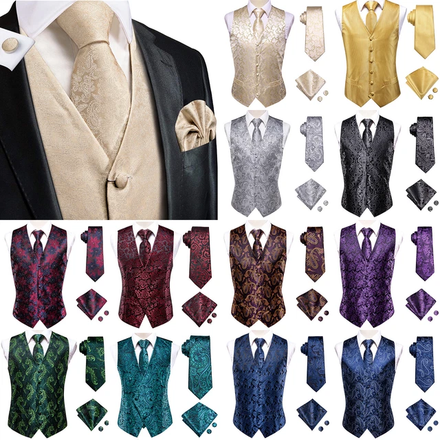 Mens Formal Wedding Waistcoat Paisley Floral Suit Vest Slim Tuxedo Silk Tie Set