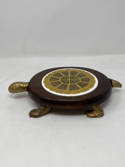 Vtg Mcm Turtle Serving Cutting Cheese Board W/Knife Japan Trivet Metal Wood