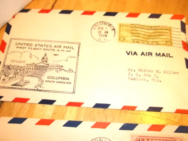 1934 US AIR MAIL 1ST FLIGHT ENVELOPE W/ WINGED 8c STAMP/ COLUMBIA S.C.