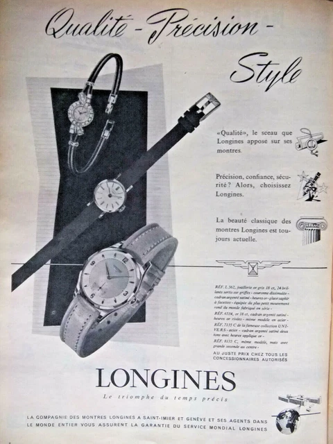 Publicité De Presse 1955 Montres Longines Qualité Précision Style