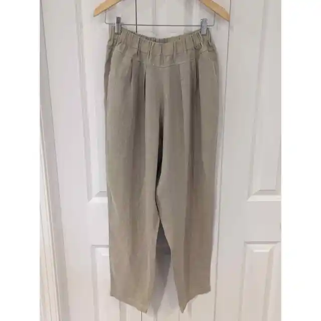 Black Crane Linen Carpenter Pants - Cream/Khaki/wheat.  Size S