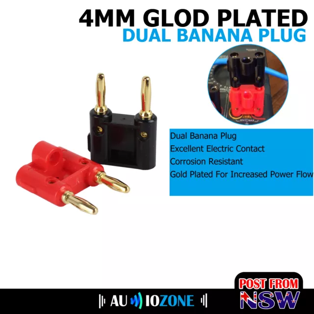 Gold Plated Dual Banana Plug Speaker Connectors Screw Type 4mm Nickel Black+Red