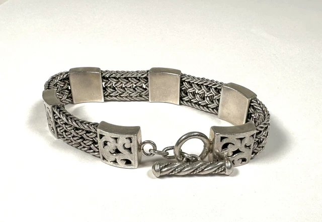 Lois Hill Chain Textile Weave Bracelet 7-1/4" Sterling Silver Marked Ex. Cond.