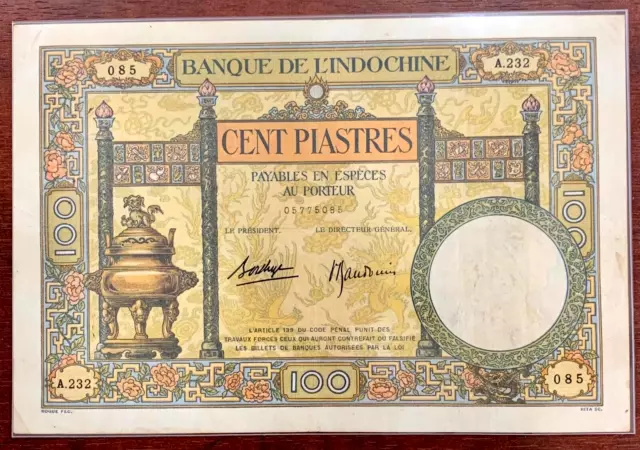 [5223838]  French Indochina 100 piastres Lư 4 P-51d 100 Piastres 1936-1939