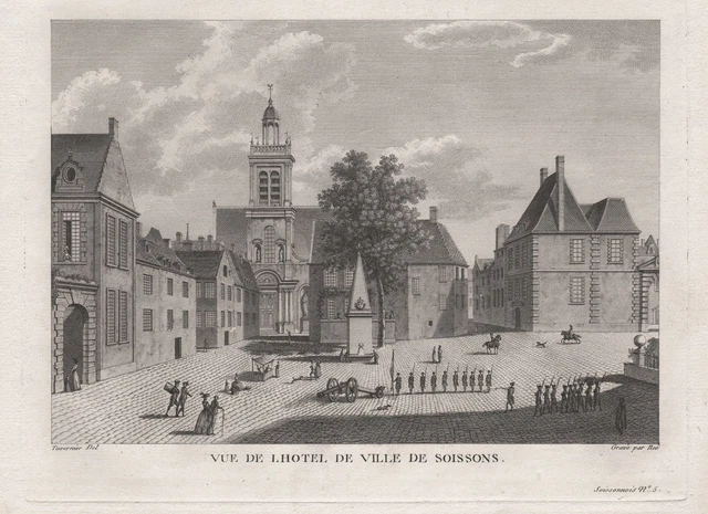 Soissons Hotel de Ville Aisne Hauts-de-France vue gravure estampe engraving 1780