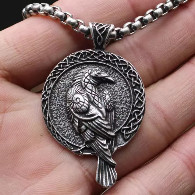 Mens Nordic Norse Viking Odin Raven Crow Rune Sigil Sign Pendant Necklace