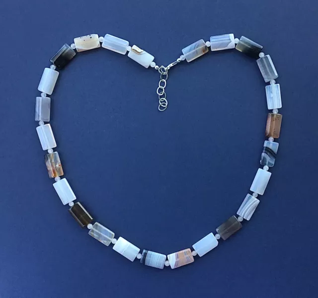 Elegant 24" Botswana agate necklace with sterling silver clasp