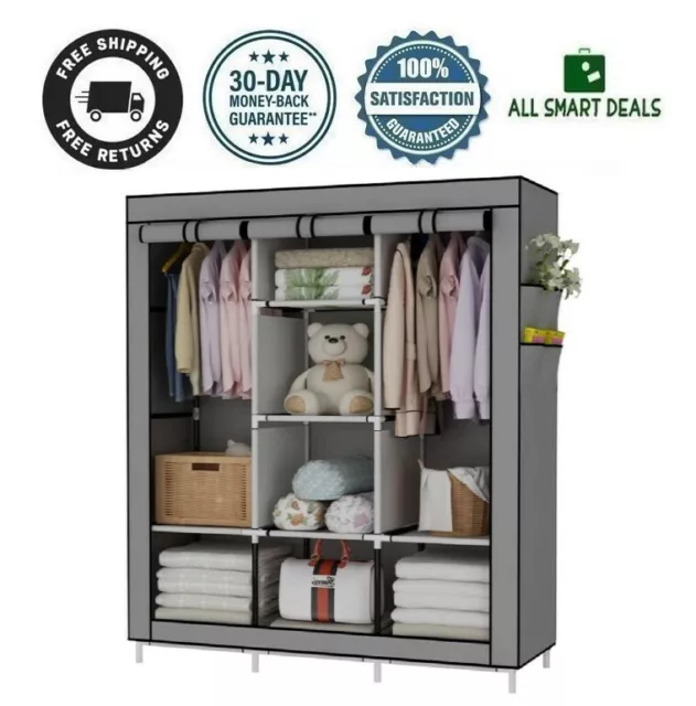 UDEAR Armario portátil grande armario armario organizador de ropa con 6  estantes de almacenamiento, 4 secciones colgantes 4 bolsillos laterales,  negro