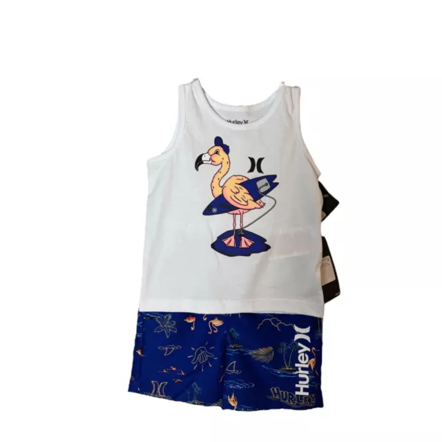 Hurley Baby Boys Tank Top and Shorts 2 pc, Blue, Flamingo, 18 months