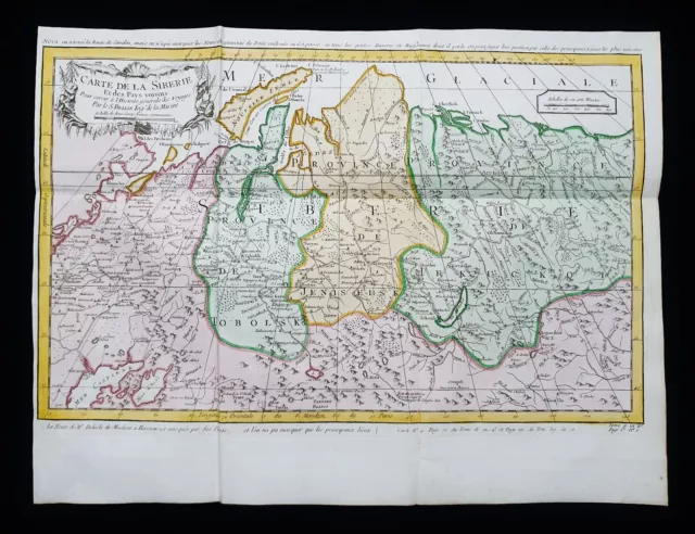 1754 JN BELLIN: rare Map of NORTH SEA, SIBERIA, RUSSIA, CASPIAN SEA, GLACIAL SEA