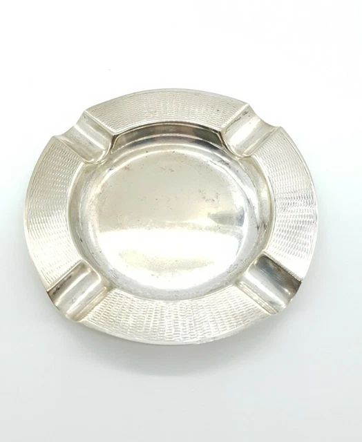 Vintage Silver Plated Ashtray Art Deco Engine Turned Decoration 5in