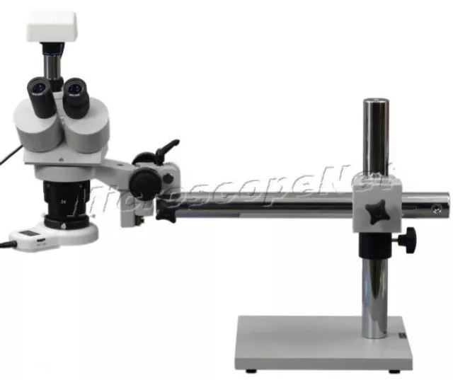 Stereo Trinocular Boom Stand 5X-60X Microscope with 3MP Camera and 54 LED Light