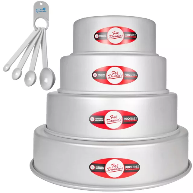 Fat Daddio's Aluminum Tiered Round Cake Pans 3" Deep with Lumintrail Spoon Set