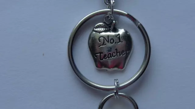 Teacher Apple Number One Breakaway Beaded Lanyard Id Badge Holder Necklace