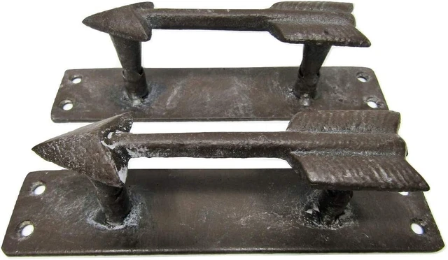 Set of 2 New Heavy Duty Cast Iron Rustic Arrow Gate Shed Barn Pull Door Handles