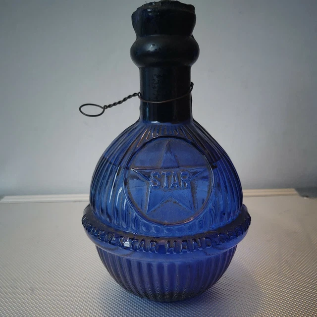 VICTORIAN BLUE GLASS Garden Star Fire Extinguisher 'Grenade' By Hardens