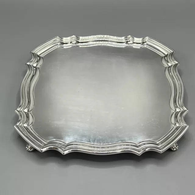 Antique Silver Plated Square Cocktail Salver Tray Walker & Hall Footed English