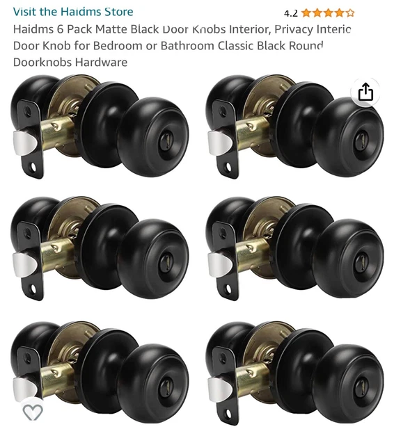 Matte Black Interior Door Knobs - Pack Of 4
