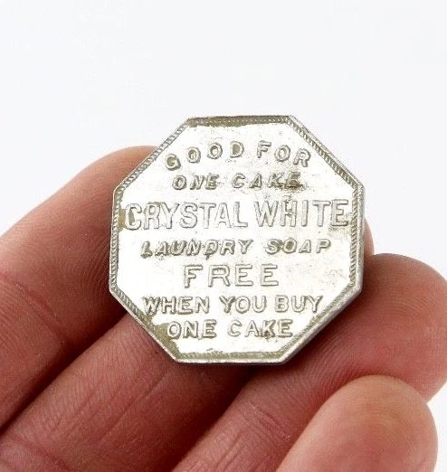 Vintage CRYSTAL WHITE Laundry Soap Palmolive Peet Co Octagon Advertising Token