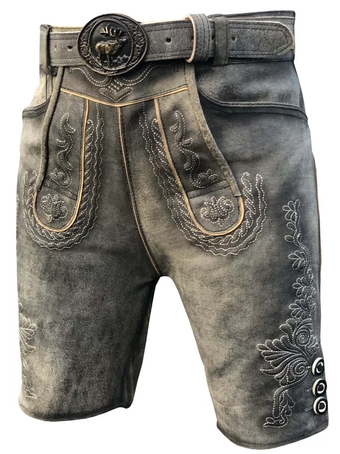 Herren Trachten Lederhose Kurze Lederhose Baverain Lederhose mit Gürtel Gr,48-58 2