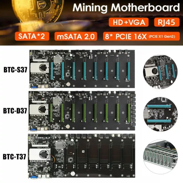 S37 Miner Motherboard 8 GPUs 8 PCIE Graphics Card CPU DDR3 VGA Low TU