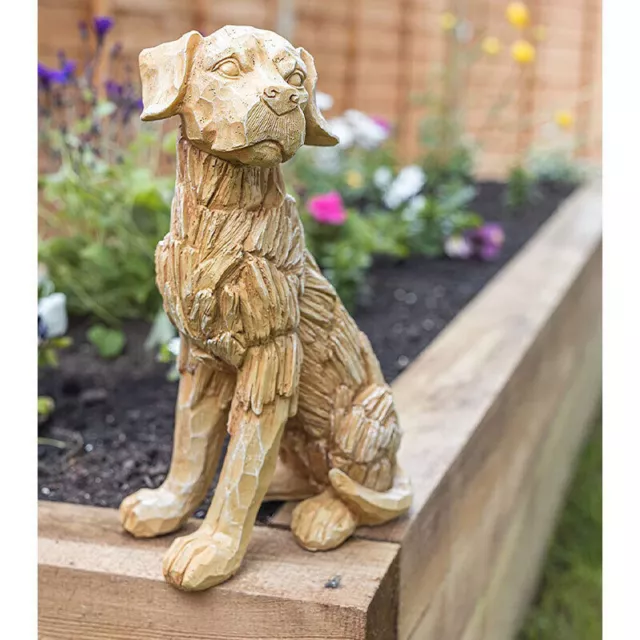 Garden Dog Ornament Statue Wood Effect Driftwood Labrador Home Decor Natural 3