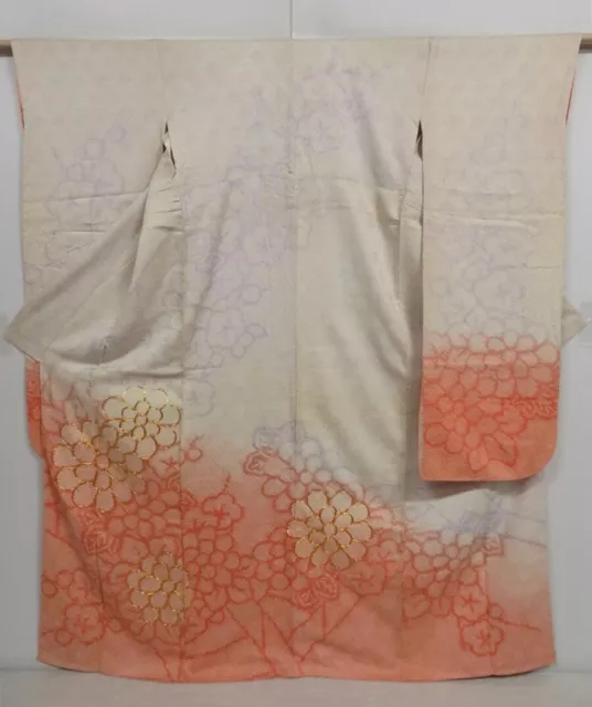0831i02z1220 Japanese Kimono Silk SHIBORI FURISODE Off-white