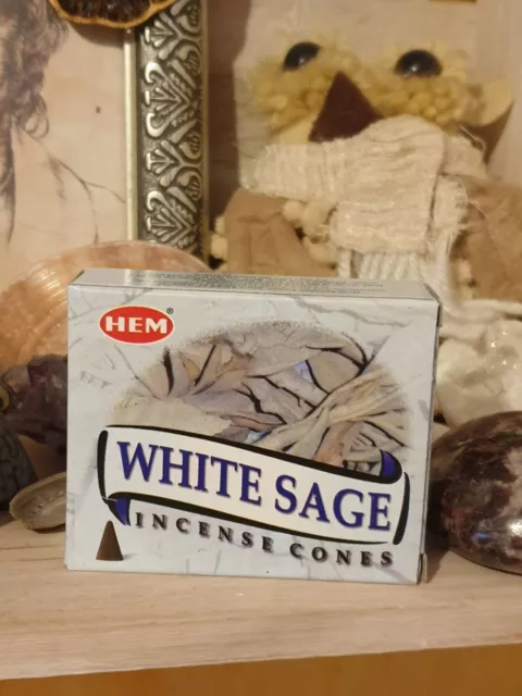 ♥ Encens Hem 10 Cones White Sage Sauge Blanche + 1 Porte Encens Neuf ♥