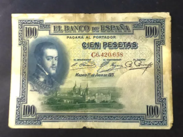 VINTAGE SPAIN 100 PESETAS 1925 - EL BANCO DE ESPANA Banknote