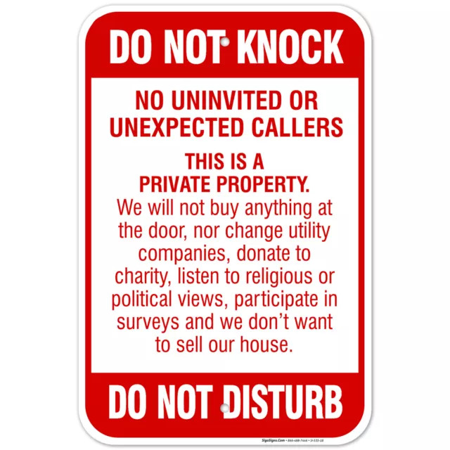 Do Not Knock Do Not Disturb Sign, No Soliciting Sign,
