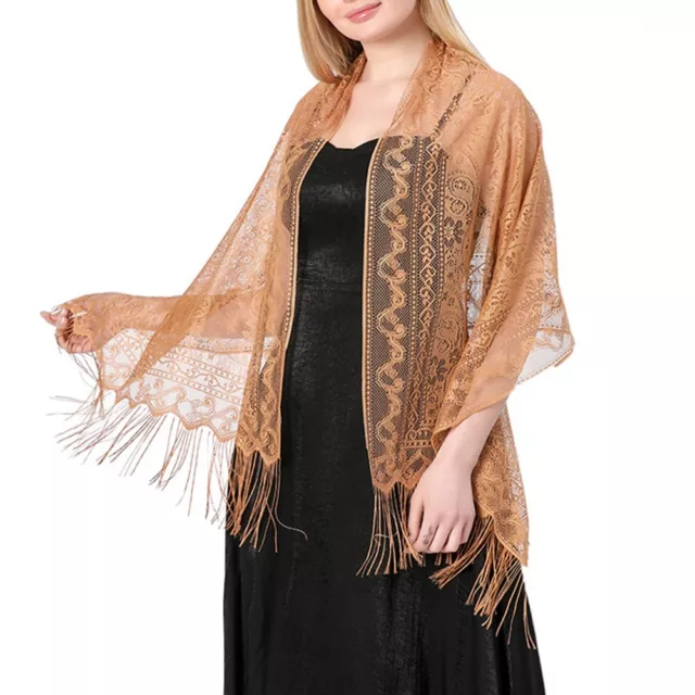 Elegant Wedding Wrap Shawl Scarf Sheer Lace Scarf with Tassels for Parties