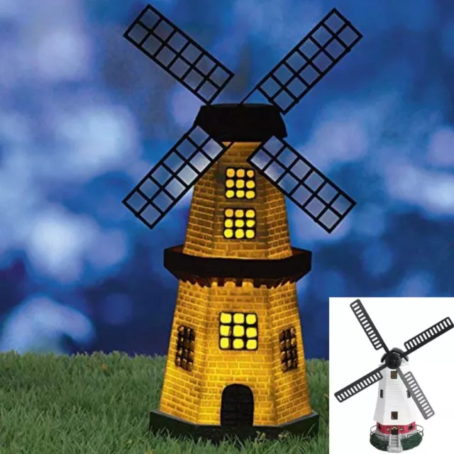 Windmühle mit Solar LED Licht Beleuchtung für Garten Leuchtturm Deko Leuchte