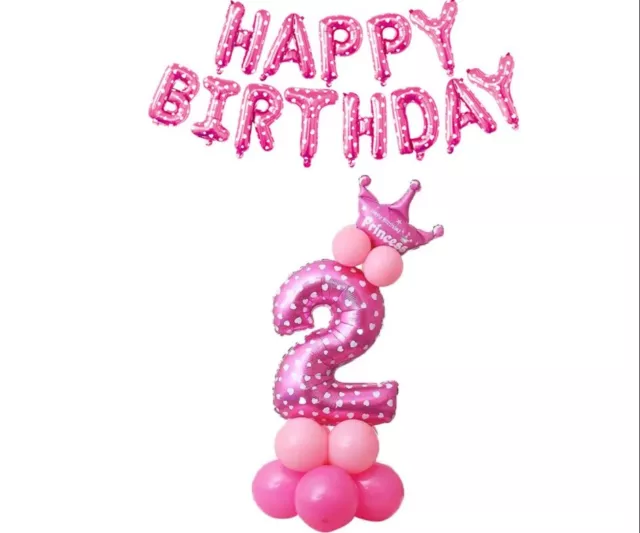 2nd Birthday Girls Balloon Stand Pink Party Decorations Age 2 Kids with Banner