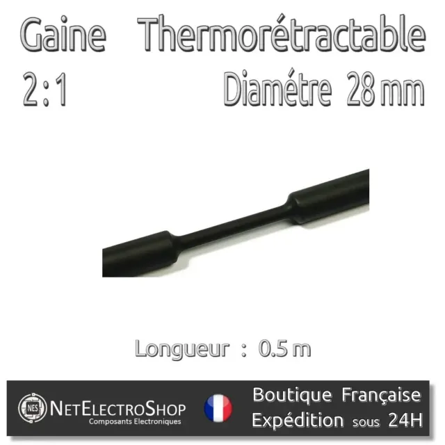 Gaine Thermo Rétractable 2:1 - Diam. 28 mm - Noir - 0,5m