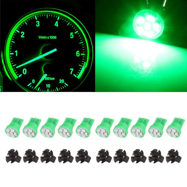 10X T10 W5W 195 194 Wedge LED Bulb Instrument Panel Cluster Light Green+ Socket