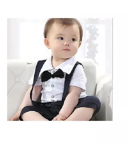 Baby Boy Formal Tuxedo SHORT Sleeve One-Piece Romper Suit size 00.0.1.2 2