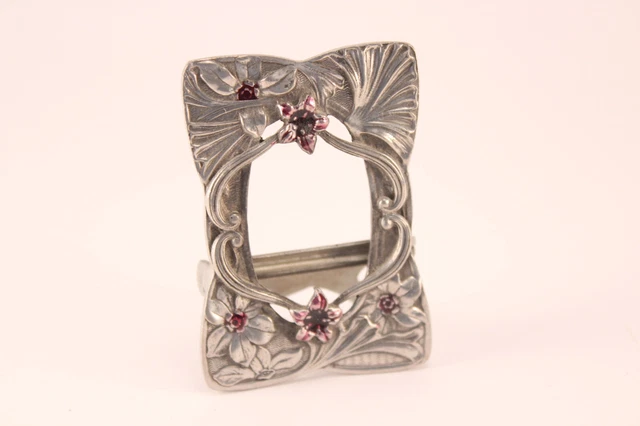 Vintage 1955 Fine Pewter with Enamel Flowers Miniature Picture Frame Signed