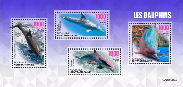 Dolphins MNH Stamps 2023 Central African Republic M/S