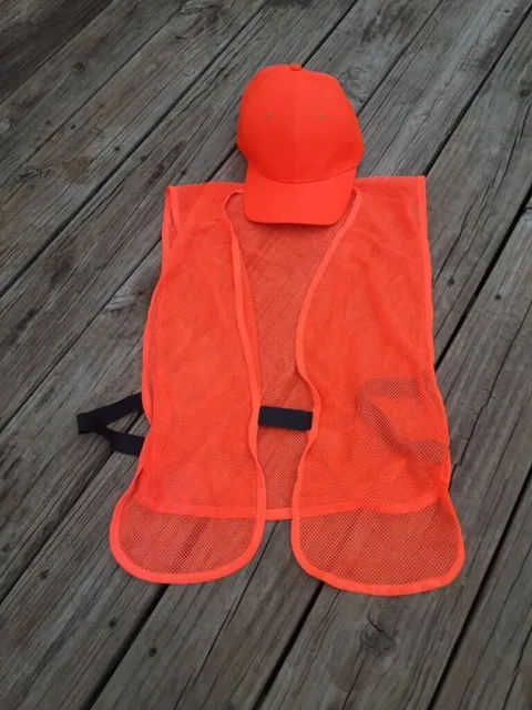 Hot Shot Mens Blaze Orange Hunting Cap and Vest One Size Fits All