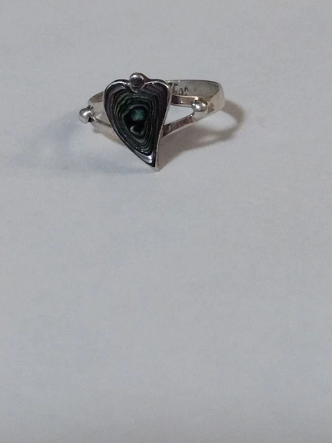 VTG Sterling Silver - MEXICO TAXCO Abalone Heart Ring Size 6