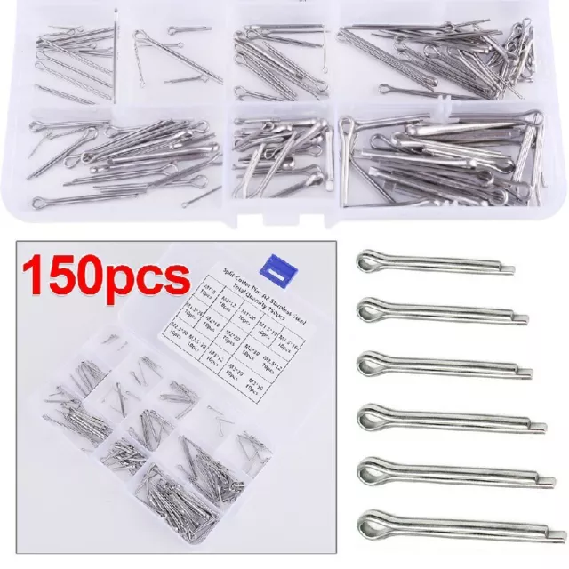 150Pcs Stainless Steel Assorted Split Cotter Pins 15 Kinds Size Kit Set with Box