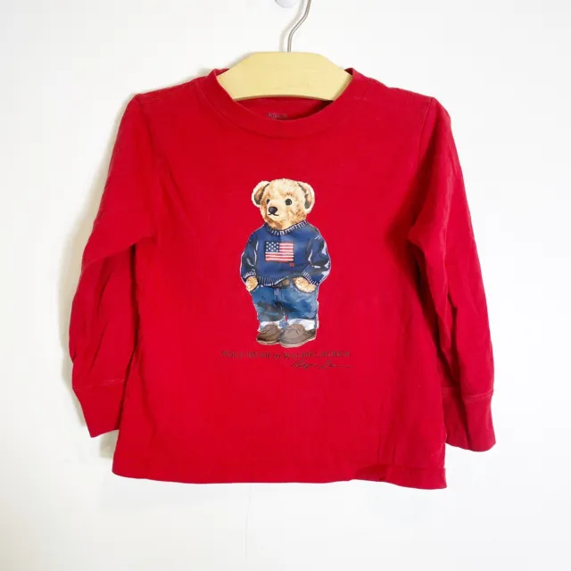Polo Ralph Lauren Bear Long Sleeve Graphic Shirt Red Toddler Boys 3T