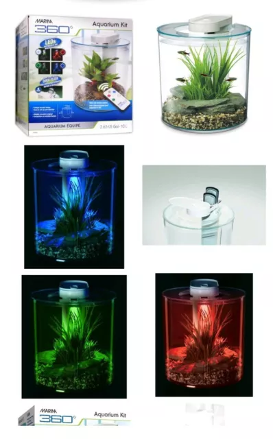 Marina 360 Aquarium LED Remote 4 Colours Fish Tank Filter Beginner Kids 10L Nano