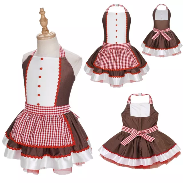 UK Kids Gingerbread Man Cosplay Costume Girls Christmas Carnival Fancy Dress Up 2