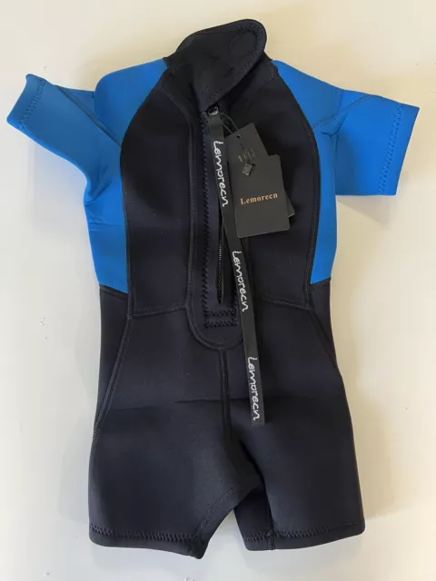 Lemorecn Kids 2mm Neoprene Shorty Wetsuit - Black & Blue - Size 4