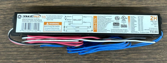 General Electric Ge232Max-H/Ultra 73190 Ultramax Fluorescent Ballast, 1 Lamp, T8