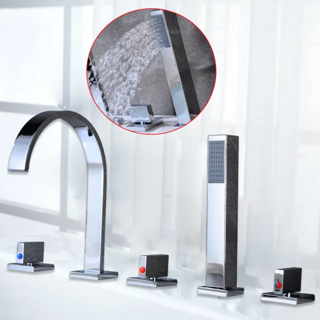 5 HOLE BATHROOM Sink Basin Mixer Tap Set Chrome Bath Filler and Shower