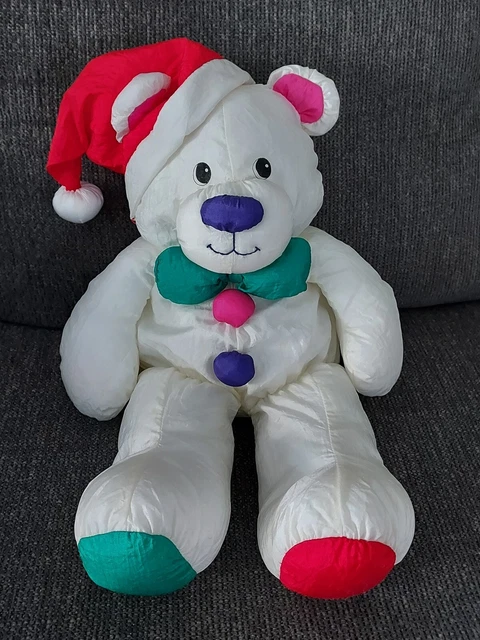 Dakin Christmas Teddy Bear Vintage 90s 1993 Santa Hat Polyester Parachute