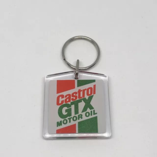 Vintage Keychain CASTROL GTX MOTOR OIL Key Ring Acrylic Double Sided Graphic